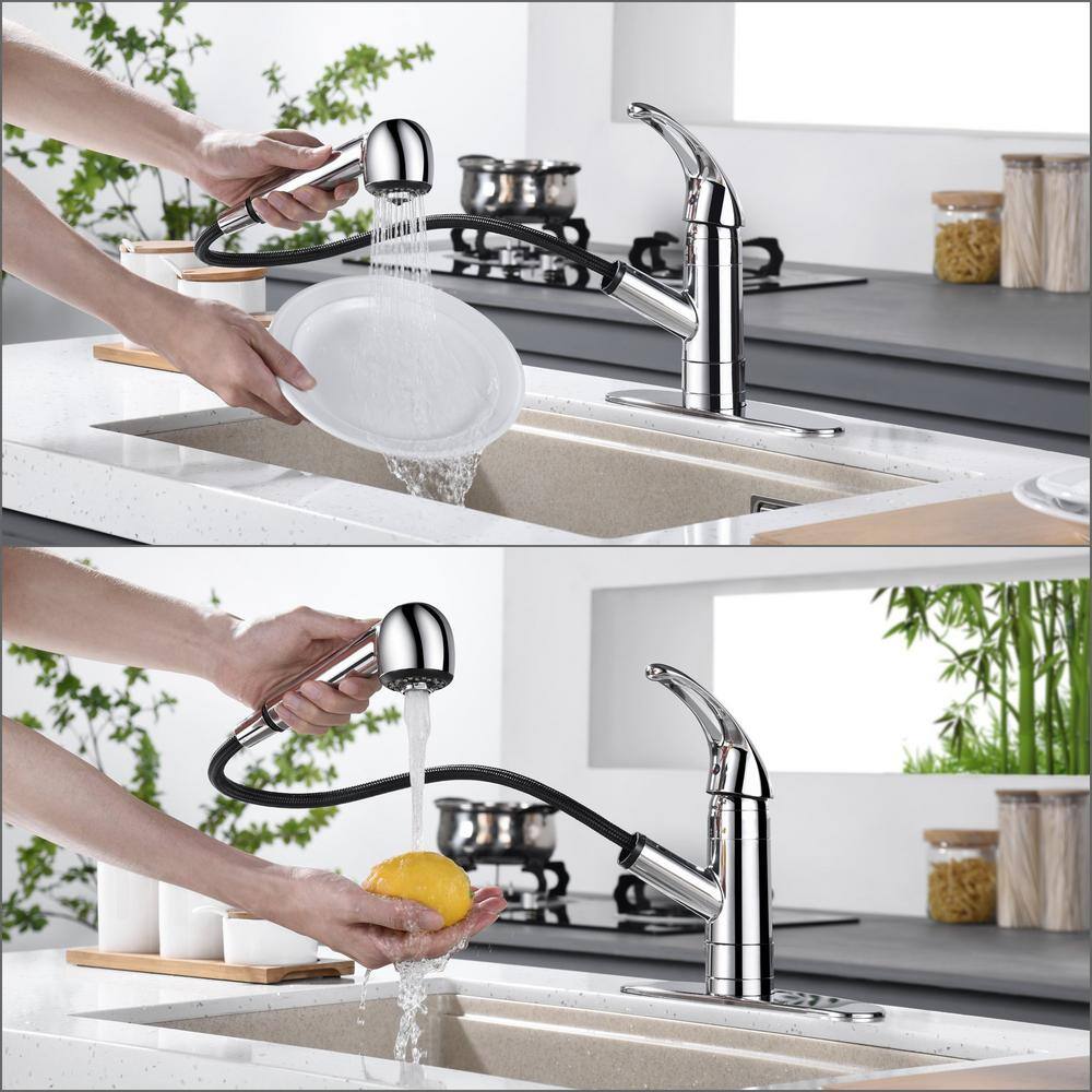 Chrome Single Handle Pull-Out Kitchen Faucet with Spray