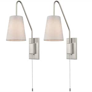 6 in. 2-Light Brushed Nickel Modern Wall Sconce with Standard Shade