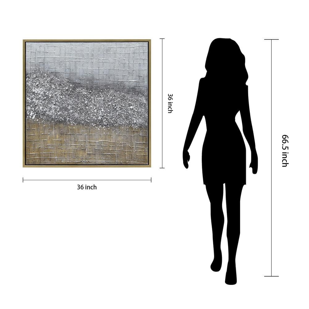 Empire Art 36" Square Textured Metallic Abstract Canvas with Gold Frame