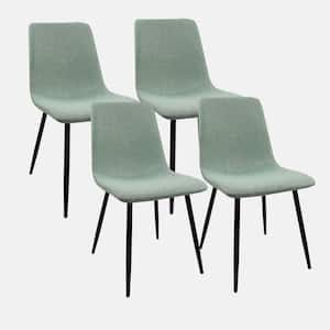 Light Green Upholstered Dining Accent Chairs (Set of) 4 in linen Cushion Seat and Sturdy Black Metal Legs