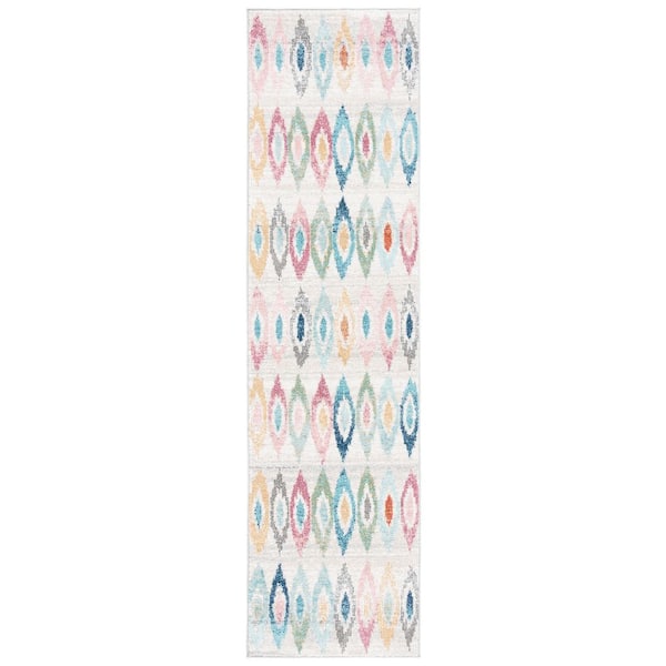 Phoenix 2 ft. x 10 ft. Ivory/Blue Geometric Striped Runner Rug