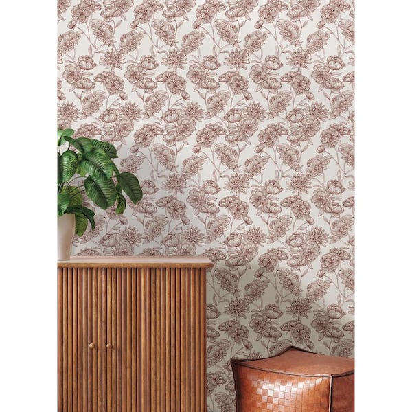 Red Gilded Floral Peel and Stick Wallpaper Sample
