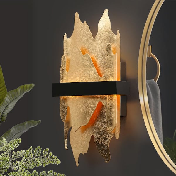 LNC Synthienniser 1-Light Matte Black Modern Acrylic Wall Sconce with Vintage Goldleaf Shade Contemporary Wall Light
