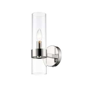 Datus 6.5 in. 1-Light Polished Nickel Wall Sconce-Light with Glass Shade