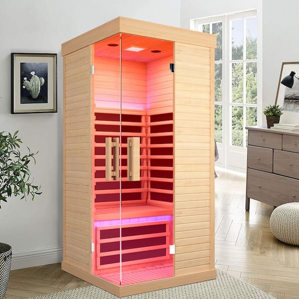 Alemo 1-Person Indoor Canadian Hemlock Infrared Sauna with 7-Carbon Crystal Heaters and Chromotherapy Lights