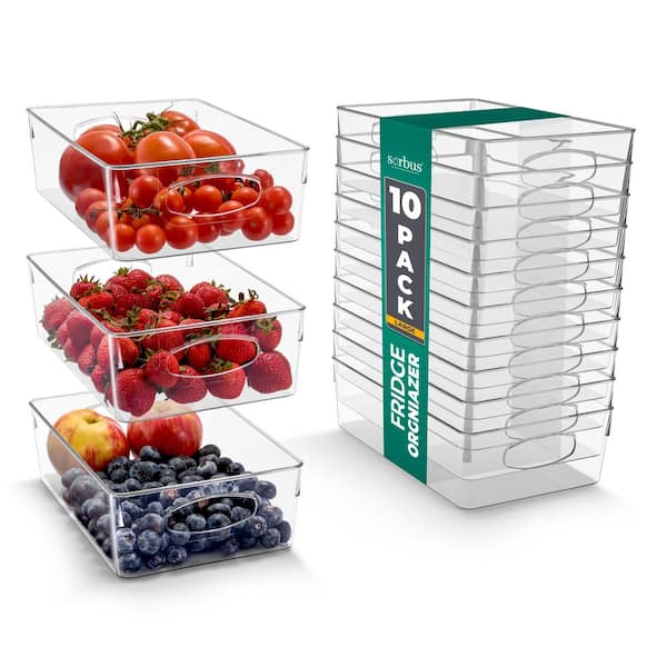 10-Pack Large Clear Plastic Organizing Bins-Refrigerator, Fridge, Pantry, and Kitchen Storage Organizers