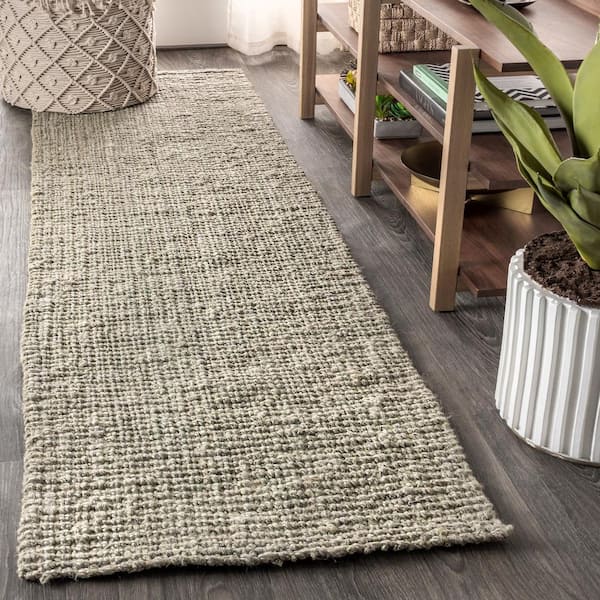 Gray 2 ft. x 16 ft. Pata Hand Woven Chunky Jute Runner Rug