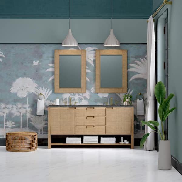 Solene 72.0 in. Double Bath Vanity in Seaside Oak with Parisien Bleu Wireless Charging Silestone Quartz Top