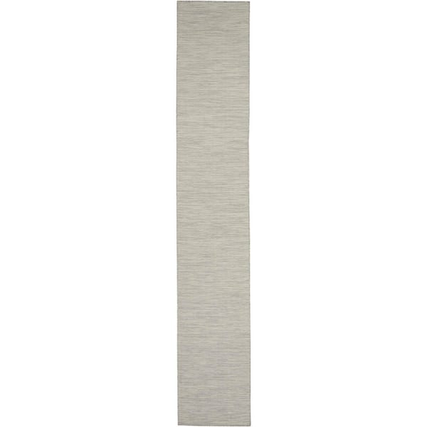 Positano Light Gray 2 ft. x 12 ft. Kitchen Runner Solid Modern Indoor/Outdoor Patio Area Rug