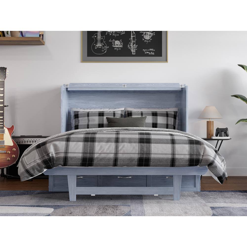 Nantucket Driftwood Full Murphy Bed Chest with Upholstered Drawer