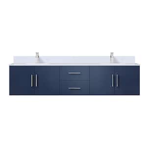 Geneva 80 in. W x 22 in. D Navy Blue Double Bath Vanity, Cultured Marble Top, and Faucet Set
