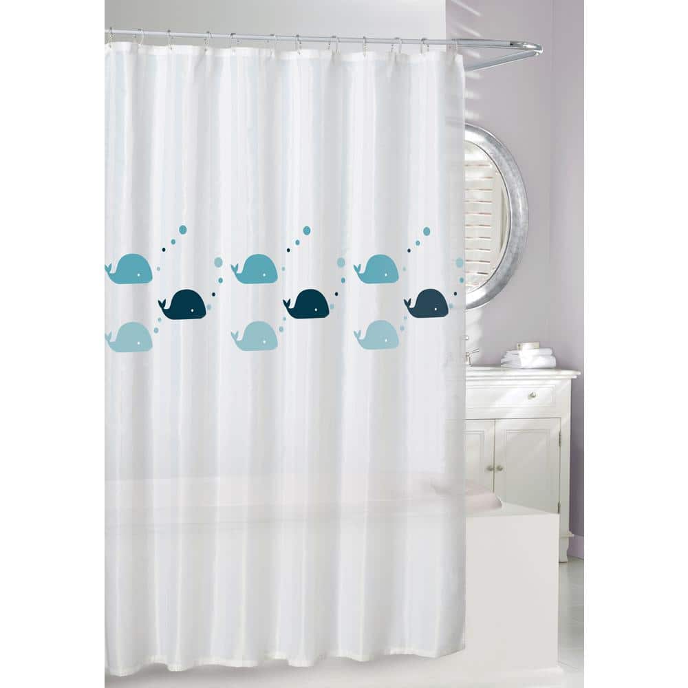 Whales PEVA 70 in. x 72 in. Aqua/Blue/Black Shower Curtain
