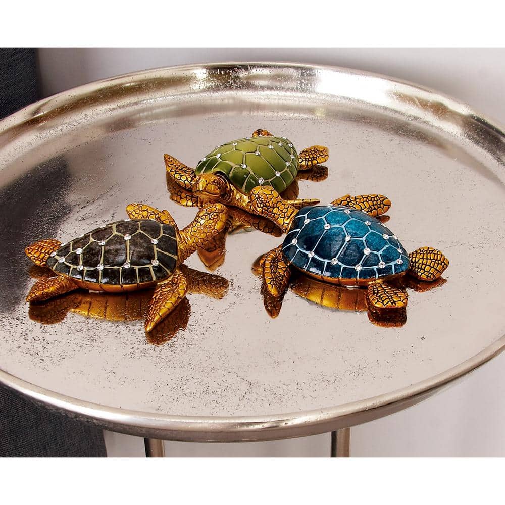 Jeweled Ceramic Turtle Trio Decorative Statues