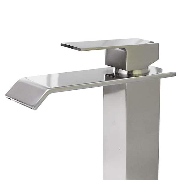 Single Handle Bathroom Faucet with Deckplate and Waterfall Spout in Brushed Nickel (1-Pack ）