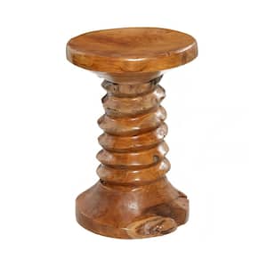 13 in. Brown Handmade Live Edge Medium Round Wood End Table with Coiled Base