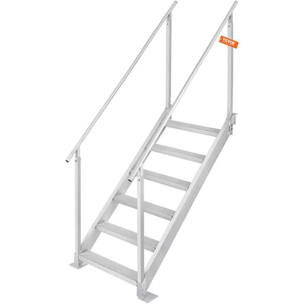 6-Step Dock Ladder 500 lbs. PontoonBoat Ladder w/Dual Handrails 43 in. to 51 in. Adjustable Height for Above Ground Pool