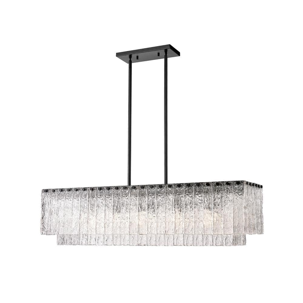 Glacier 5-Light Matte Black Island Chandelier with Clear Glass Shade