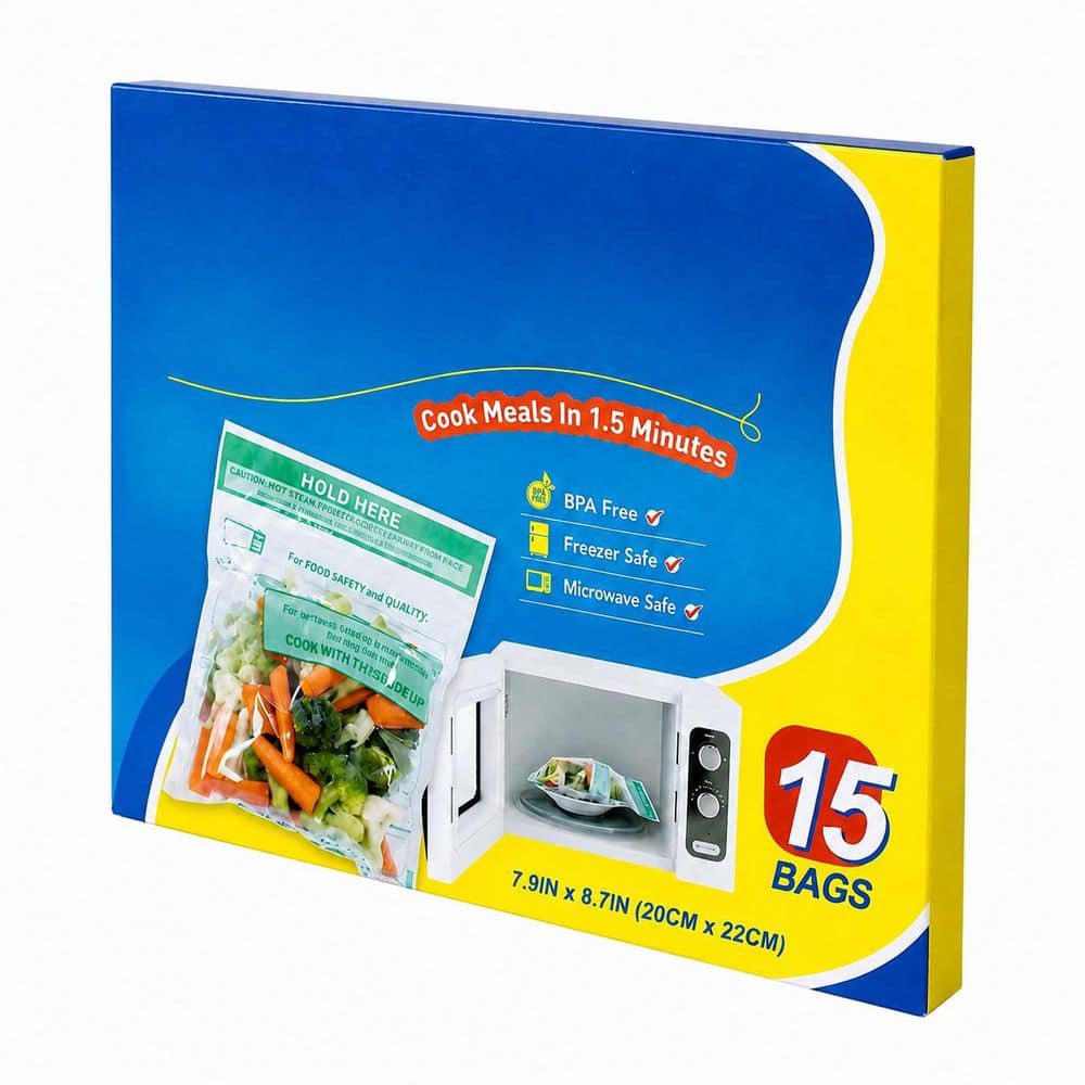 15-Pack Microwave Steam Bags for Vegetables, Potatoes, Meat and Seafood, 7.9 in x 8.7 in Rectangular