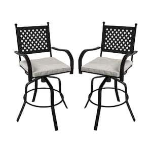 Aluminum 360° Swivel Outdoor Bar Stool Bar Height Chairs with White Cushion and High Backrest (2 PACK)