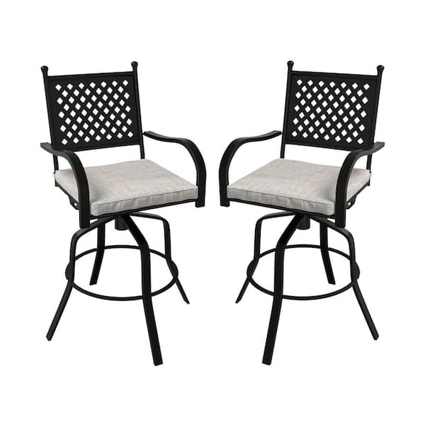 Clihome Aluminum 360° Swivel Outdoor Bar Stool Bar Height Chairs with White Cushion and High Backrest (2 PACK)