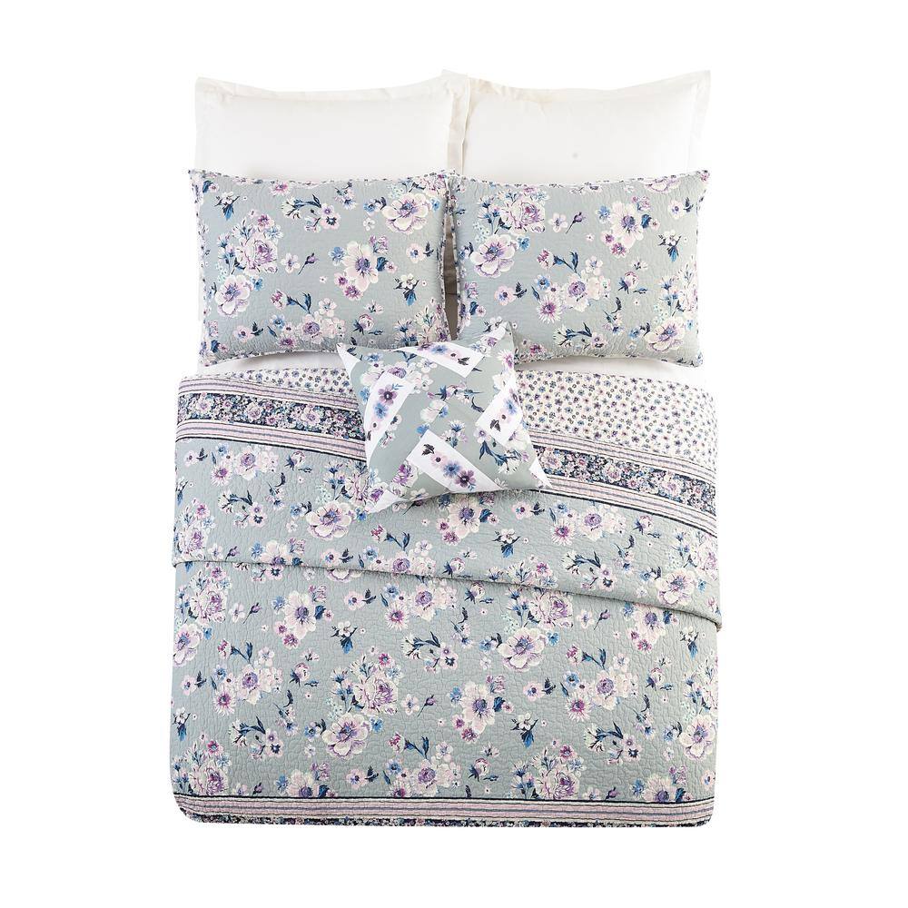 Gray Floral Embroidered Cotton Standard Pillow Sham