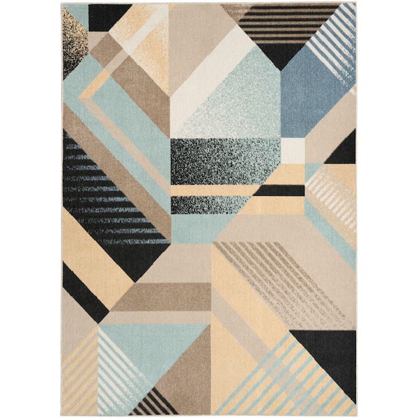 Nourison Washable Decor Blue Multicolor 5 ft. x 7 ft. Abstract Contemporary Area Rug