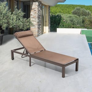 Brown 1-Piece Adjustable Metal Outdoor Chaise Lounge