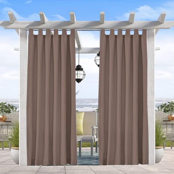 Pro Space 50" x 108" Indoor/Outdoor Thermal Insulated Solid Tab Top Single Curtains Drape for Patio, Taupe Grey