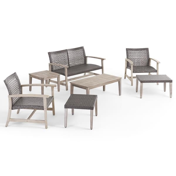 Hampton Mixed Black 7-Piece Wood Patio Conversation Seating Set