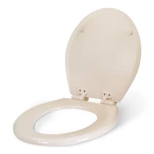 Round  Slow Close Easy Remove Adjustable Hinge Front Toilet Seat 14" x 15", Wood, Bone