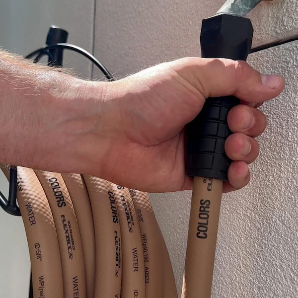 Colors Series 5/8 in. x 5 ft. x 3/4 in. - 11 1/2 GHT Fittings Garden Hose with SwivelGrip in Brown Mulch
