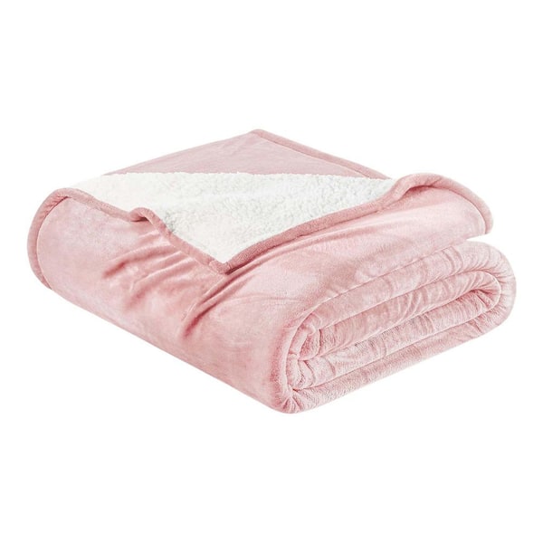 Velvet Plush Reversible Sherpa Blanket, Pink, Full/Queen