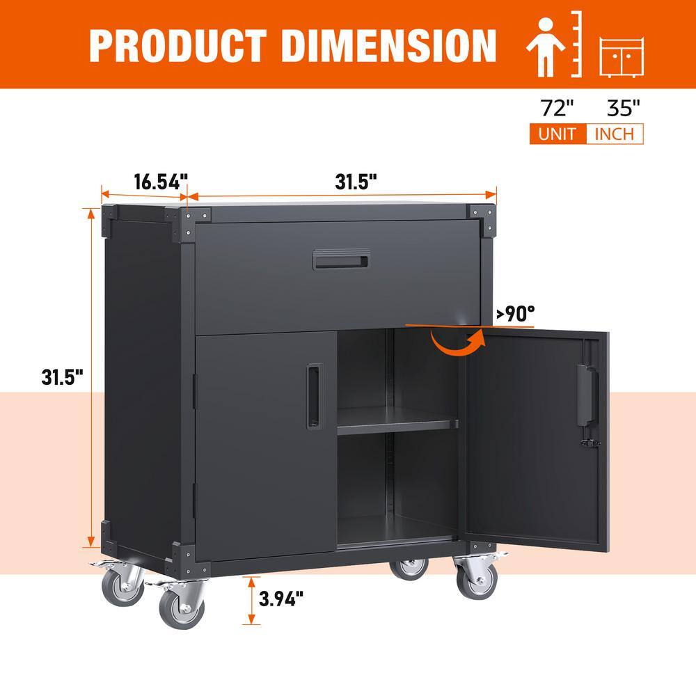 Black Steel Freestanding Lockable Cabinet with Adjustable Shelving
