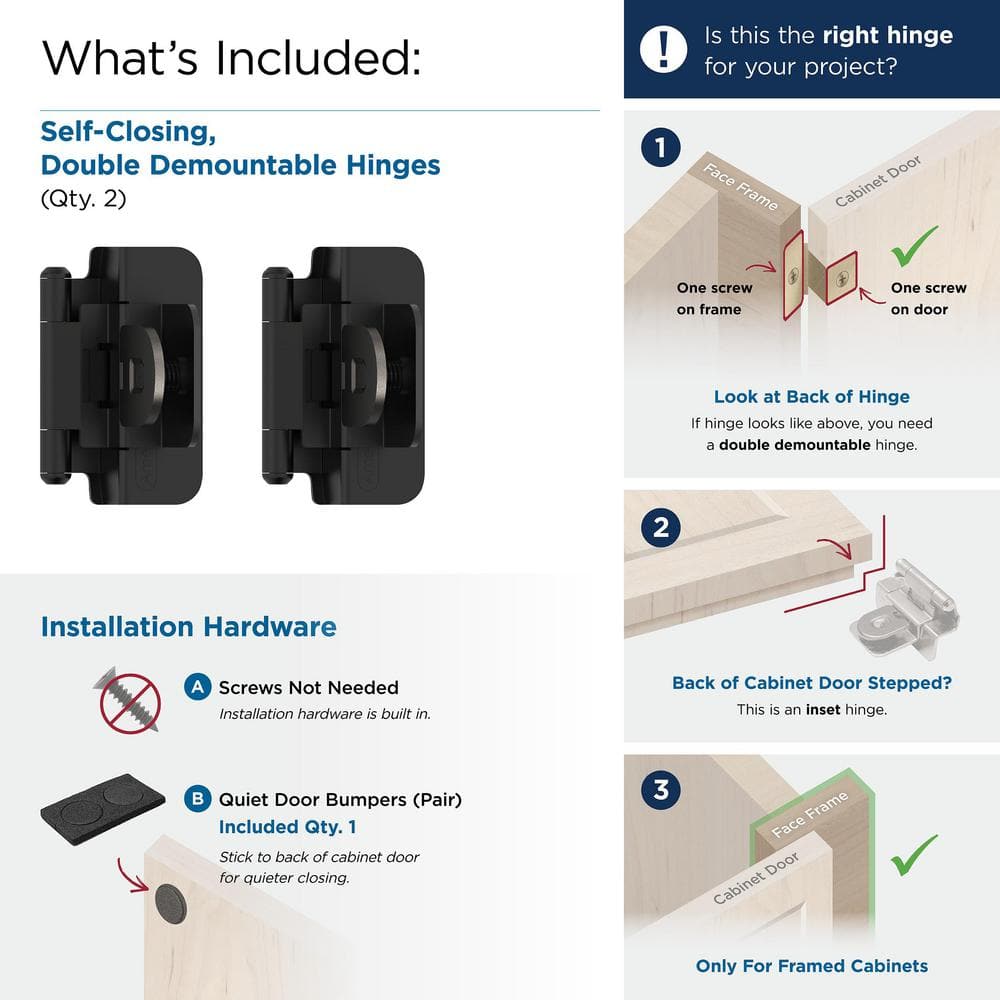 Matte Black 3/8 Inch Inset Cabinet Hinge