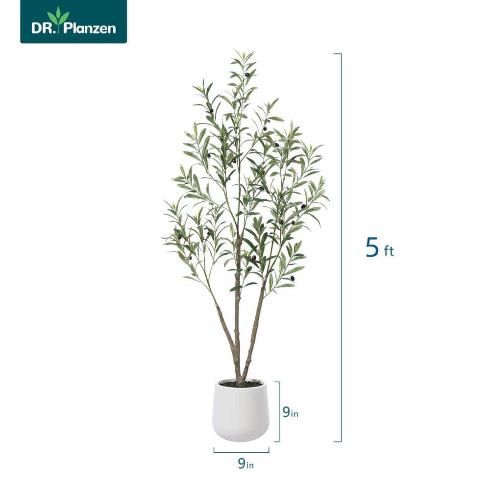 5-Foot Faux Olive Tree in White Plastic Pot