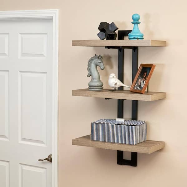 Decorative Wall Shelf With Metal Frame, Wall Mounted Wooden Shelves With Doors