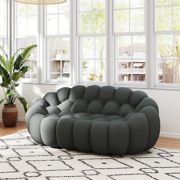 Luxury 79 in. Gray Solid 3D Knitted Fabric 2-Seater Loveseat Modern Bubble Couch Sofa for Living Room