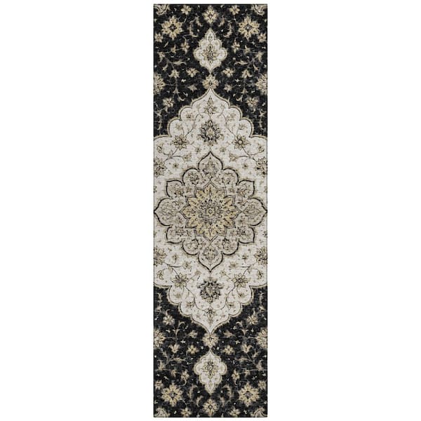 Chantille Machine Washable Indoor/Outdoor Abstract ACN3081 Black 2 ft. x 7 ft. Runner Rug