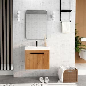 24 in. W x 18. in D. x 21 in. H Bathroom Vanity in Brown with Glossy White Resin Basin