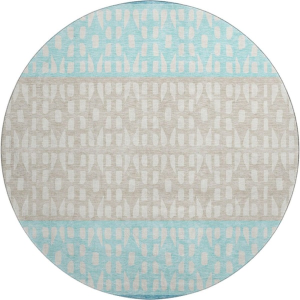 Addison Rugs Mayfield Premium Machine Washable Abstract AMF964 Teal 8 ft. x 8 ft. Round Rug