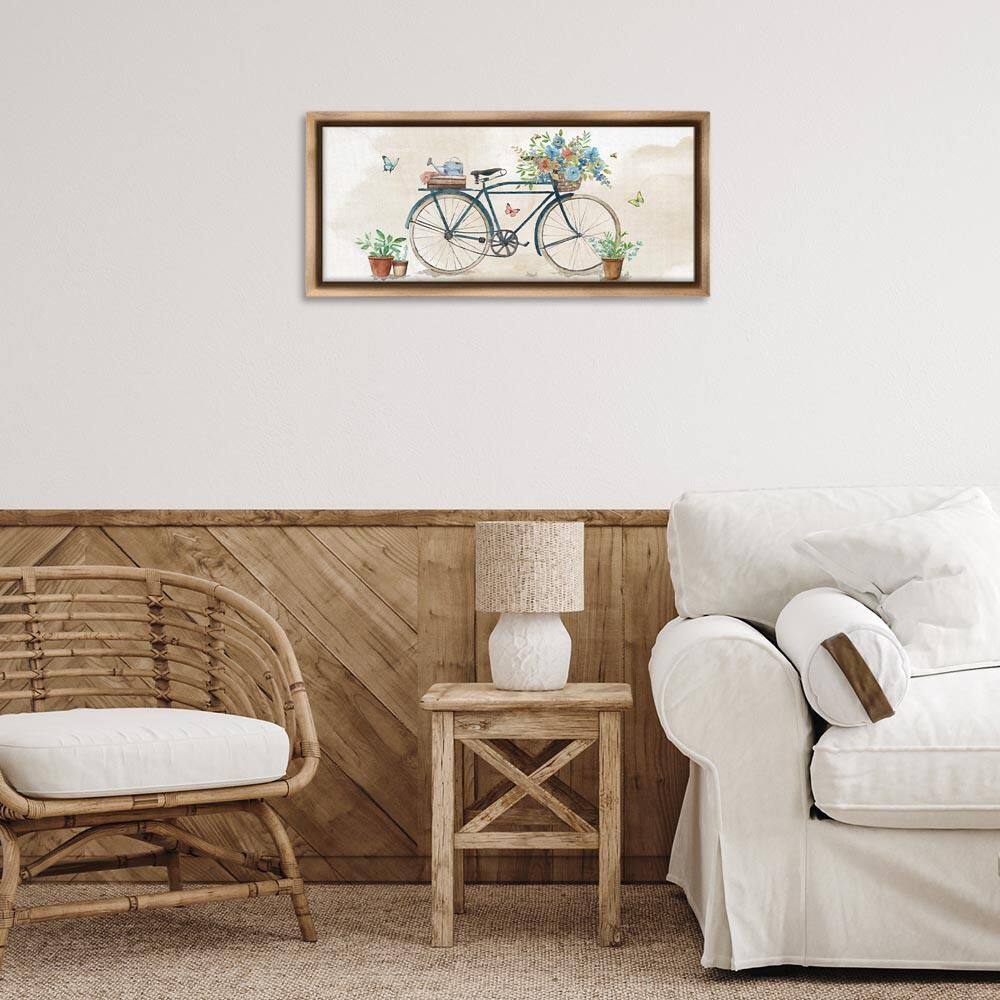 Garden Bicycle and Florals by Nan Brown Floater Frame Coastal Graphic Art Print 11 in. x 25 in. price history on PriceWatchPro