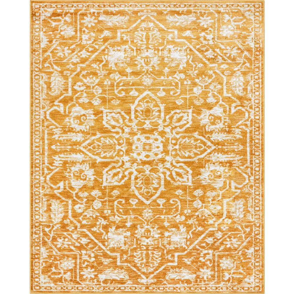 Dazzle Gold and White Floral Synthetic Area Rug, 3'11" x 5'3"