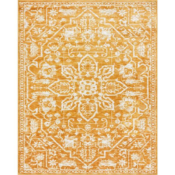 Well Woven Dazzle Disa Gold Vintage Distressed Medallion Oriental 7 ft. 3 in. x 9 ft. 3 in. Area Rug