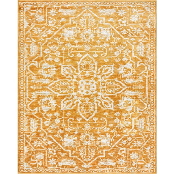Well Woven Dazzle Disa Vintage Distressed Oriental Medallion Gold 7 ft. 10 in. x 9 ft. 10 in. Area Rug