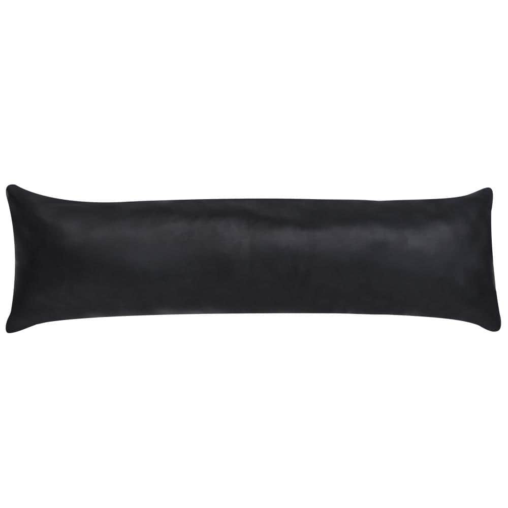 Vander Black Faux Leather Quilted Lumbar Pillow 14 x 46 in.