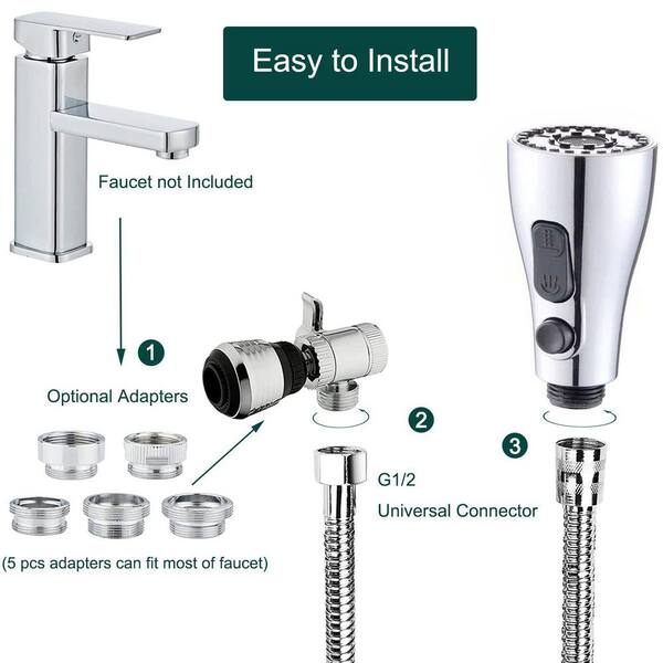 2.5 in. H x 7 in. W x 3.5 in. D Faucet Sink Sprayer Attachment Set with Hose, Faucet Aerator and Brass Diverter Valve