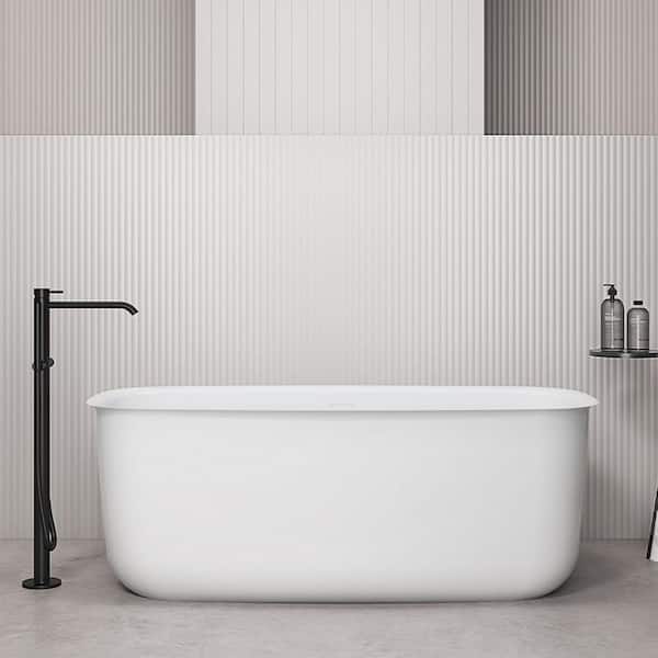 Mokleba 63 in. Acrylic Flatbottom Non-Whirlpool Freestanding Bathtub with Roll Top Soaking Tub in White
