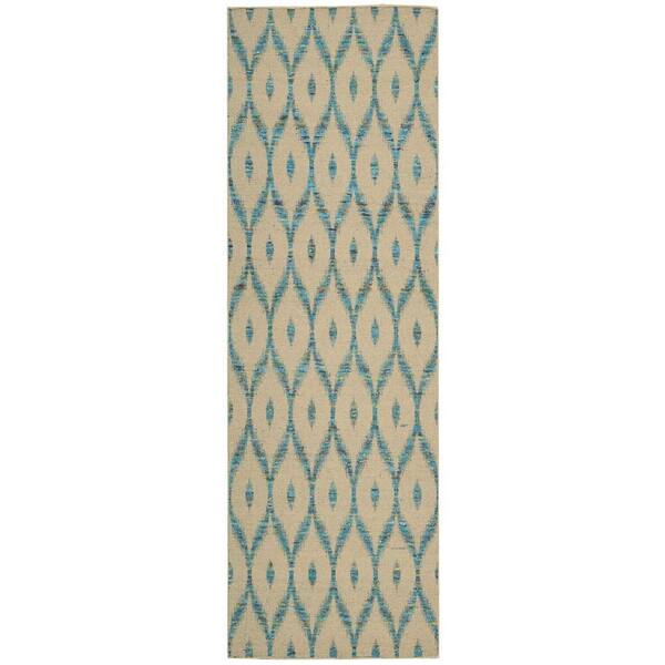 Nourison Spectrum Beige/Turquoise 3 ft. x 8 ft. Geometric Coastal Runner Rug