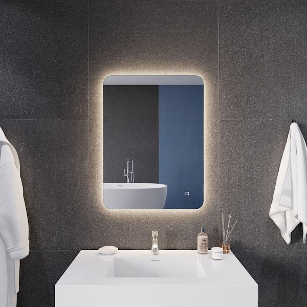 ANZZI 32-in. W x 24-in. H Large Rectangular Frameless LED Back Lit Wall Mounted Bathroom Vanity Mirror with Defogger