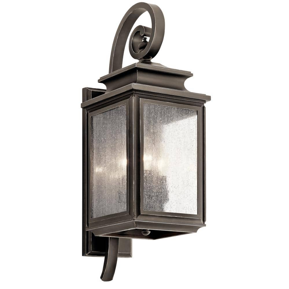 KICHLER Wiscombe Park 3-Light Olde Bronze Outdoor Hardwired Wall Lantern Sconce with No Bulbs Included (1-Pack)